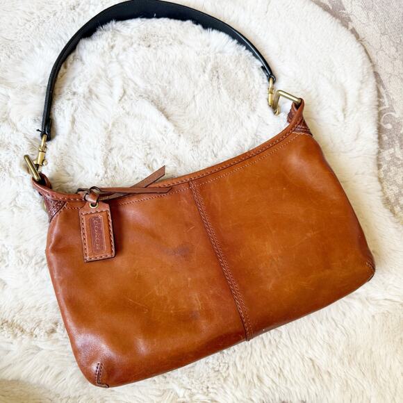 Vintage Coach Bleecker Tattersall Brown Leather Shoulder Bag Burnished - Picture 1 of 9